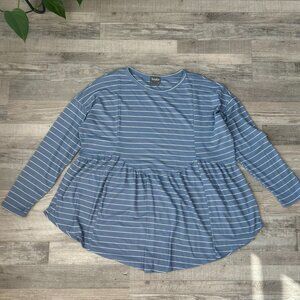 Arula Blue Stripe Long Sleeve Knit Peplum Top Plus Size A/1X S28